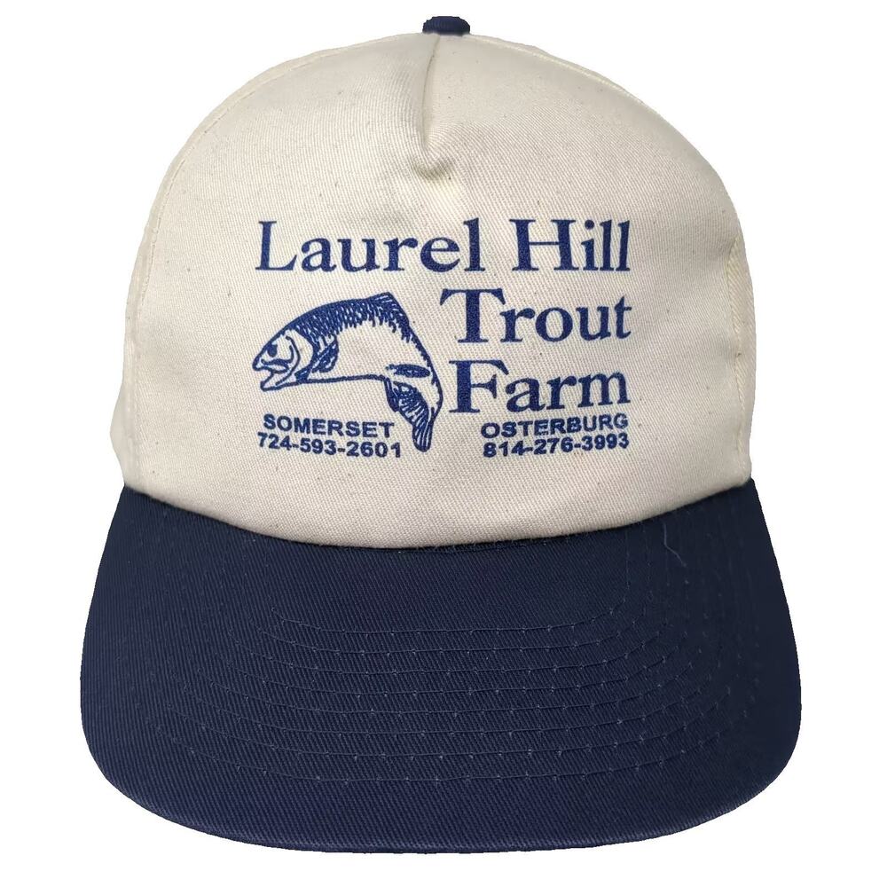 Toppers Baseball Cap Hat White Laurel Hill Trout Farm OS Snapback Adjustable